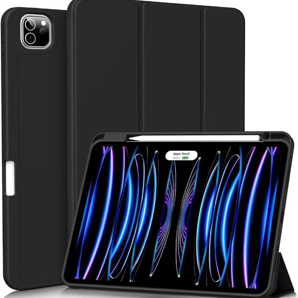 iPad Pro 11 M4 5th Gen Case Trifold Stand Auto Sleep/Wake Pencil Holder Black